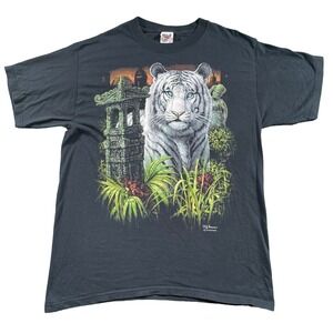 Vintage Silkmasters Cliff Bonamie White Bengal Tiger Wildlife Graphic Tee Sz L